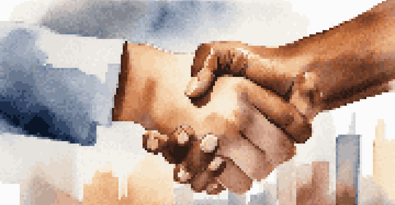 A close-up of a handshake between a leader and a team member, symbolizing collaboration and understanding.