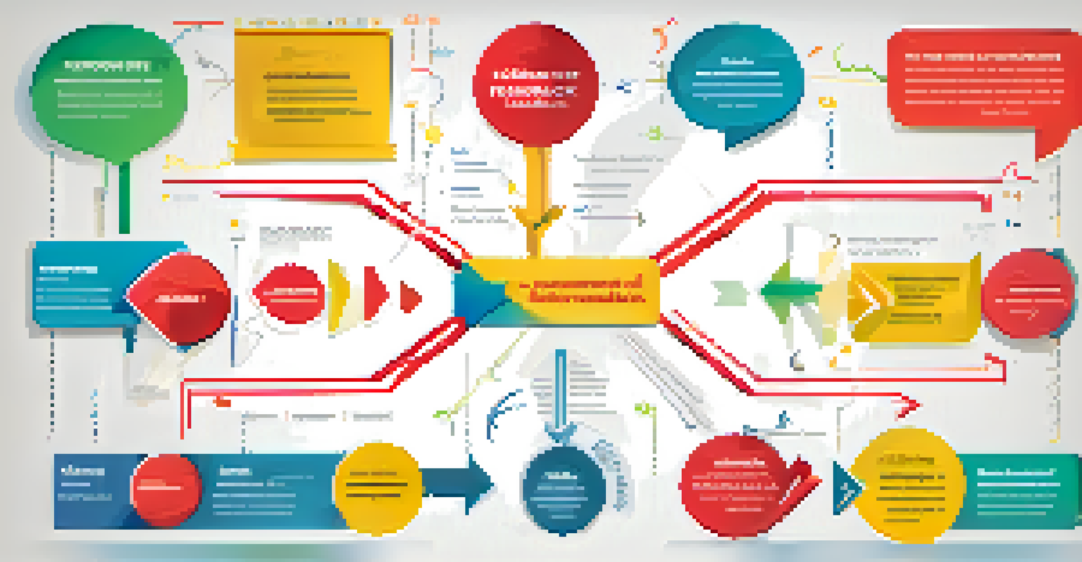 An infographic showcasing different types of customer feedback with colorful icons and arrows, centered around the label 'Customer Feedback'.