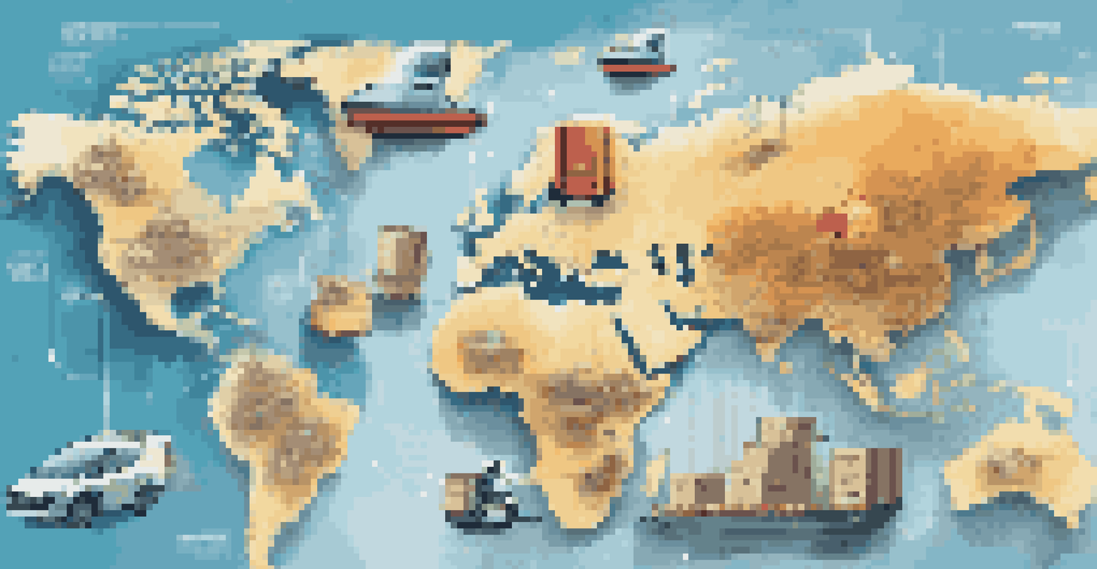 An infographic showing logistics technologies like drones and automated robots over a world map.