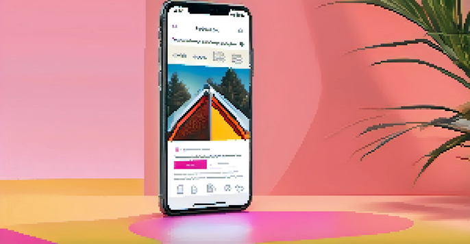 A smartphone displaying a retargeting ad for a high-end camera with a call-to-action button against a vibrant background.