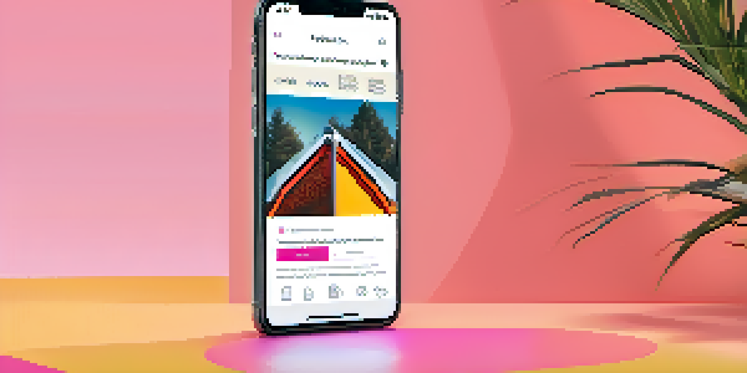 A smartphone displaying a retargeting ad for a high-end camera with a call-to-action button against a vibrant background.