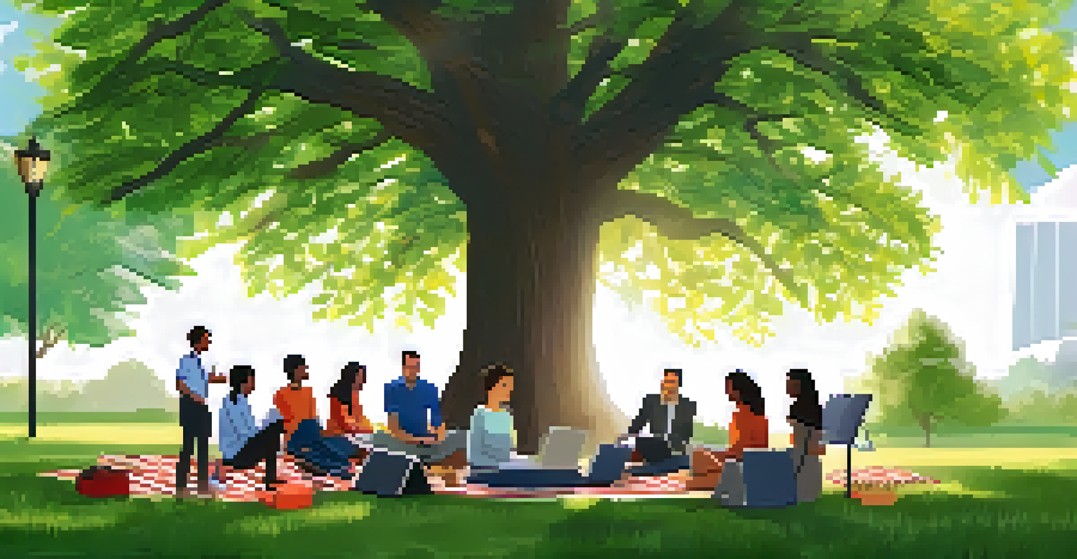 A project manager presenting risk strategies to a team in a natural outdoor setting with sunlight and greenery.