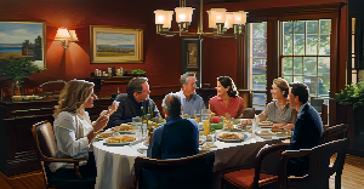 A family discussing their roles in a business over a meal, with a document in the center symbolizing unity.