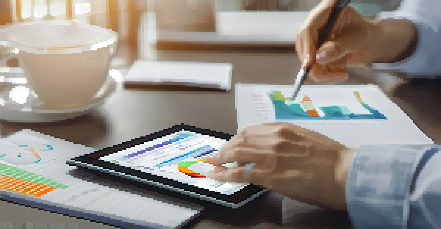 A person looking at A/B testing results on a tablet, with graphs and data on the screen, in a bright and productive office setting.