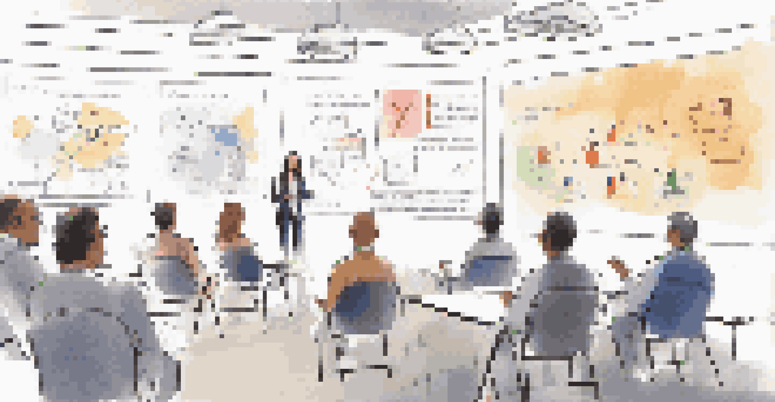 A training session on emotional intelligence with an engaged audience and a facilitator at a whiteboard.