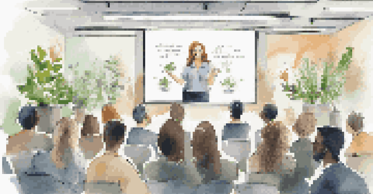 An entrepreneur presenting a business model on a large screen in a modern incubator during a pitch session, with an engaged audience and inspiring decor.