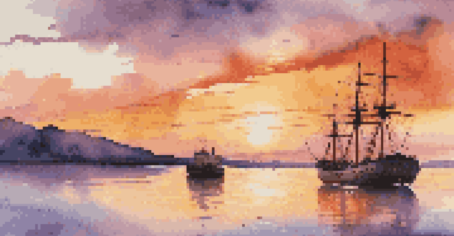 A ship sailing through calm waters at sunset, symbolizing a resilient supply chain with its sturdy hull reflecting vibrant colors in the sky.