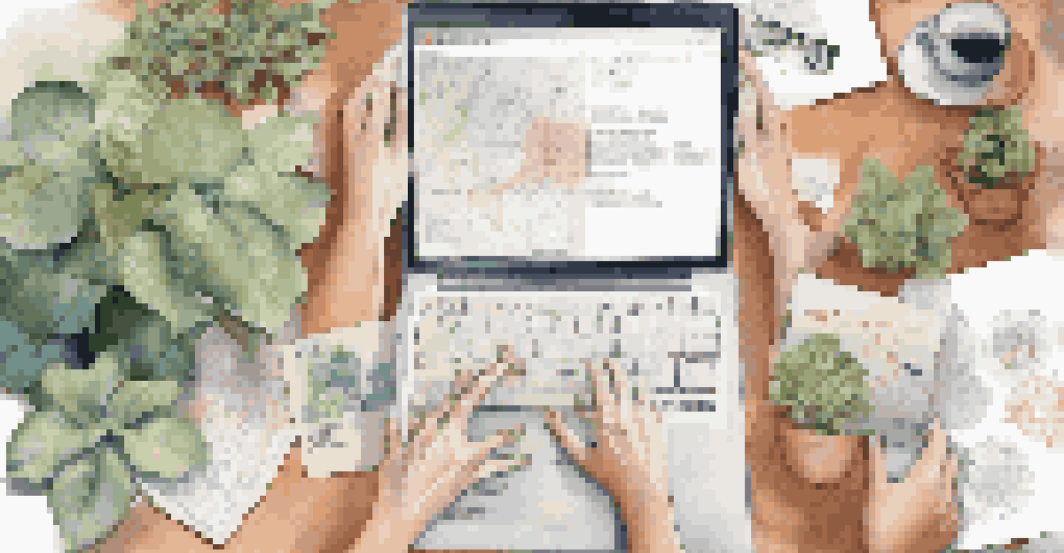 Close-up of diverse hands collaborating on a project with a laptop open showing a mind map.