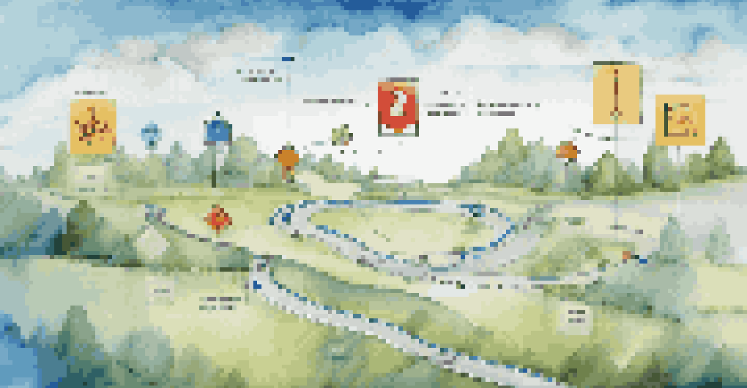 An illustrated roadmap with milestones representing measurable objectives and goals.