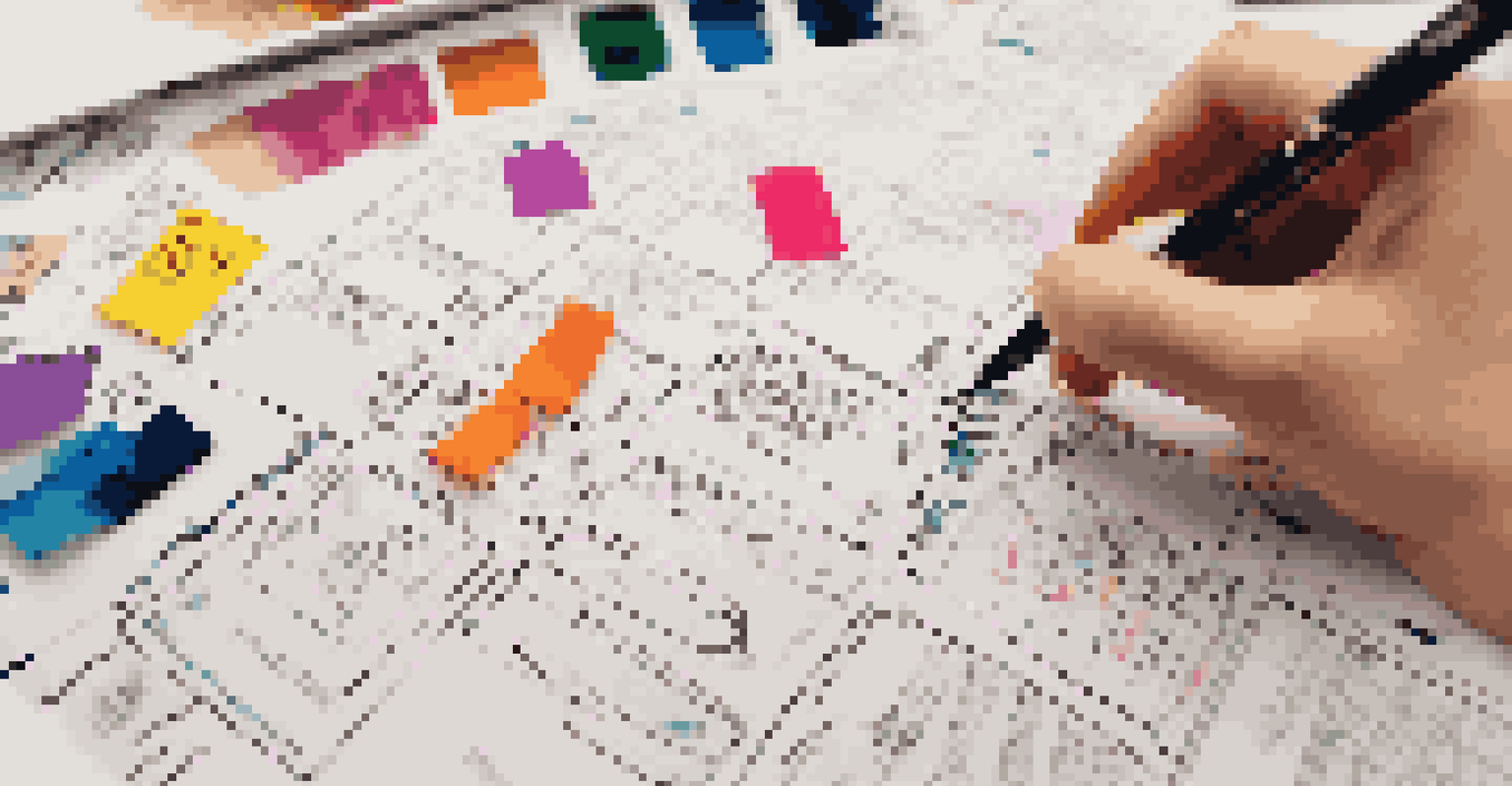 Close-up of participants engaging in a workshop, filling out a Business Model Canvas with colorful notes and tools, showcasing creativity and strategy.
