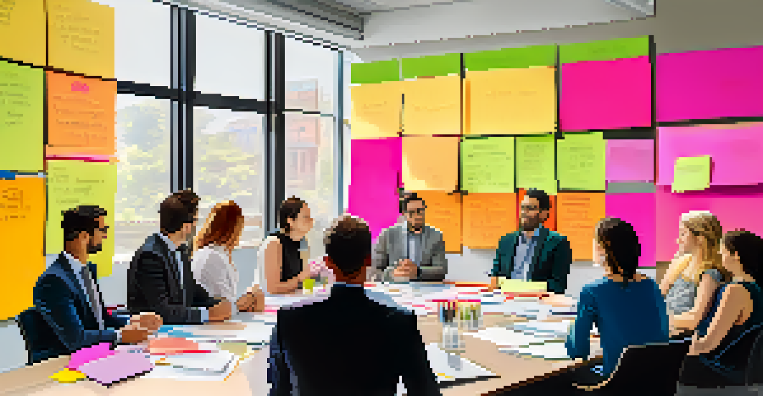 A diverse group of professionals in a bright conference room, collaborating over a project.
