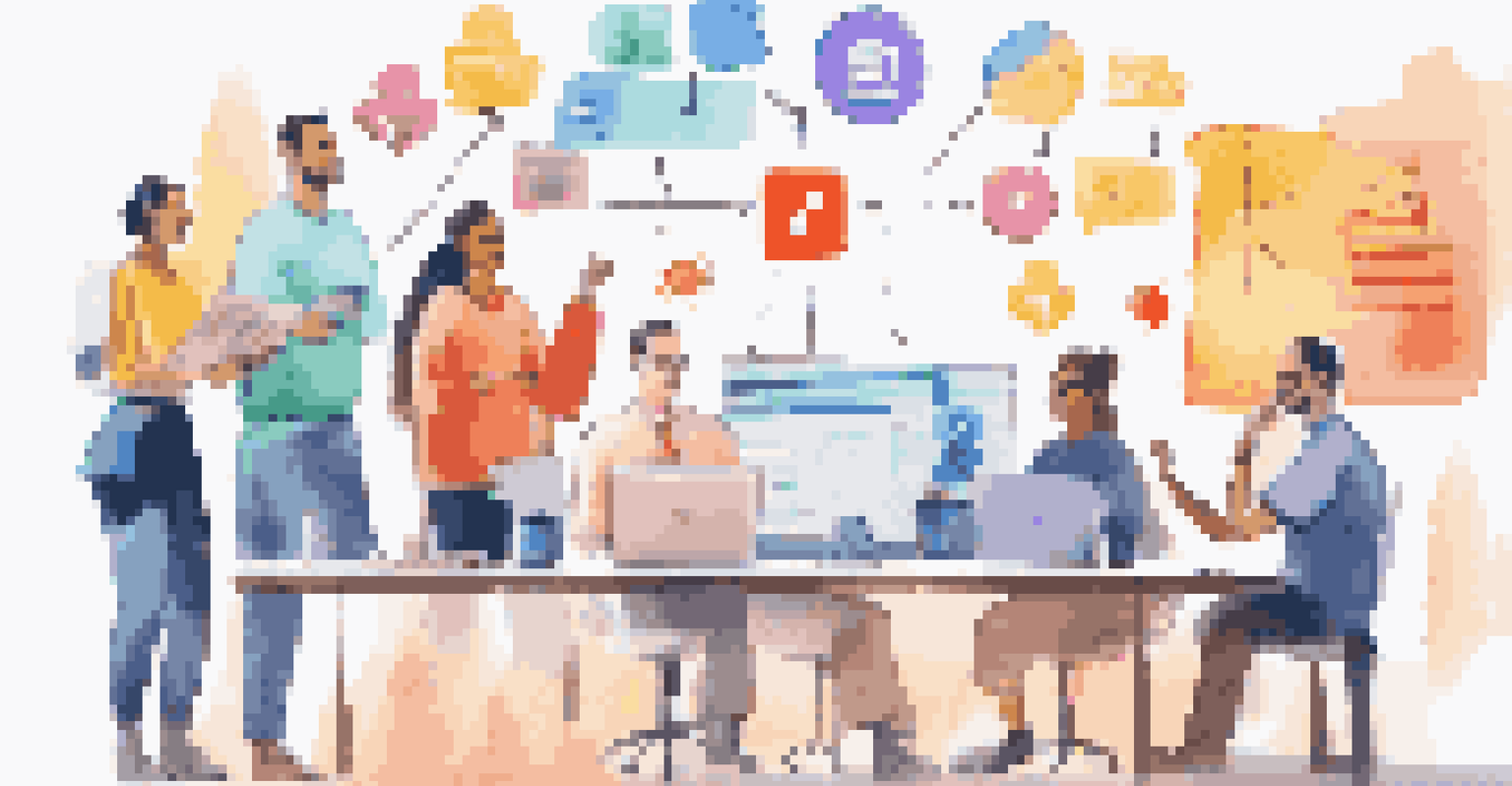 An infographic showcasing remote work culture with icons for communication tools, team activities, and goal setting in bright colors.
