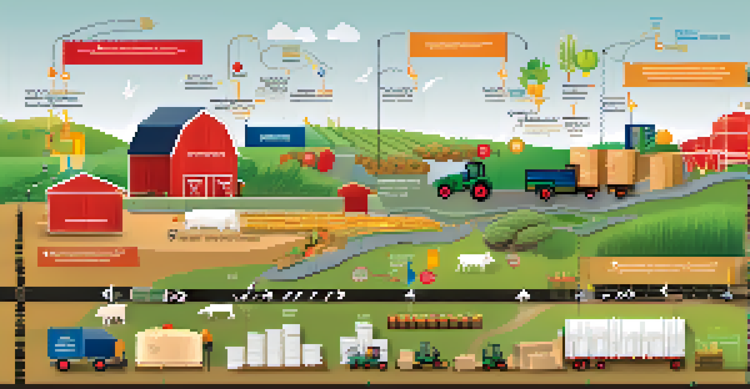 An infographic showing the supply chain journey of a product with icons representing different stages.