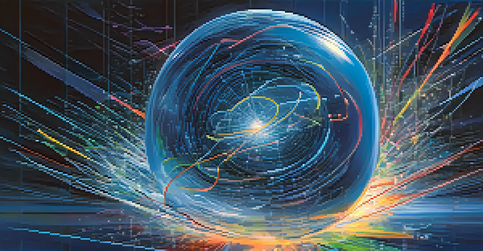 An artistic depiction of data points and graphs swirling into a crystal ball, symbolizing predictive analytics.