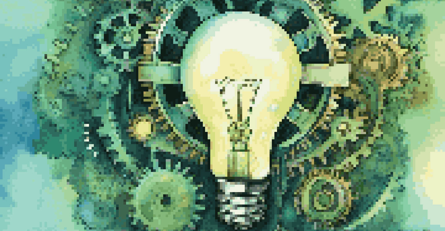 An abstract image of a glowing light bulb surrounded by gears and digital elements, symbolizing innovation and creativity.