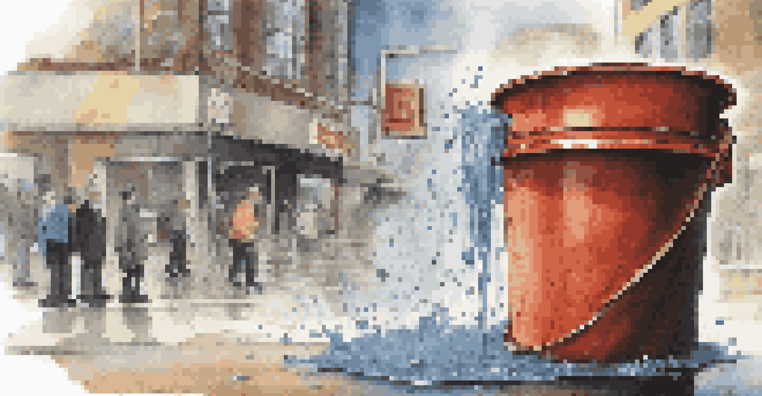 A leaky bucket in a business environment, symbolizing customer churn with water spilling out.