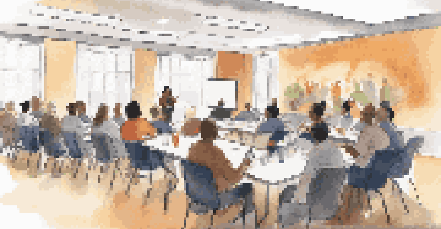 A diverse group of individuals participating in an engaging training session in a welcoming conference room.