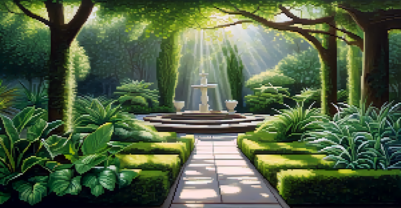 A serene garden with lush greenery illustrating sustainability and interdependence within a business ecosystem.