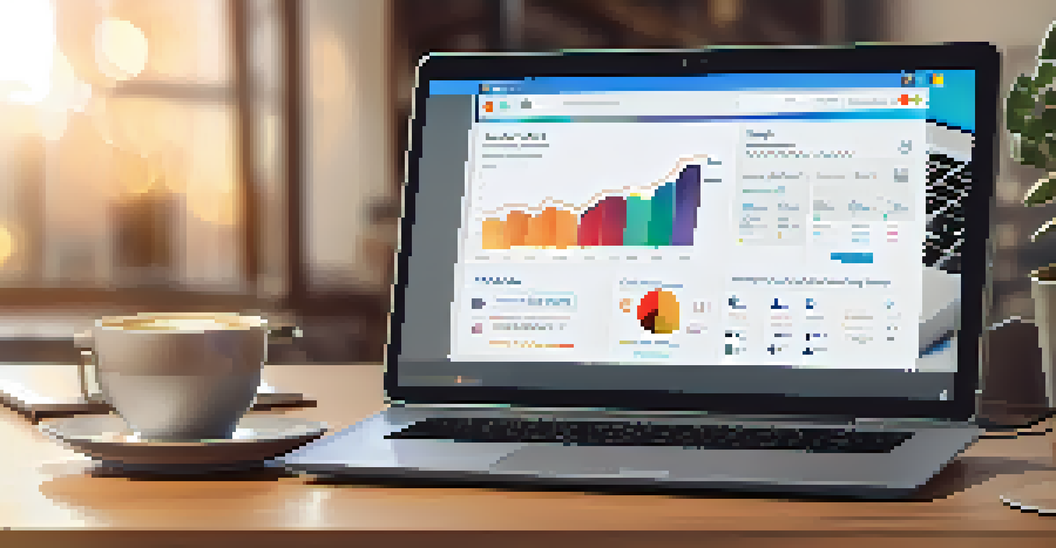 A close-up view of a laptop screen showing a CRM dashboard with customer insights and a cozy workspace.