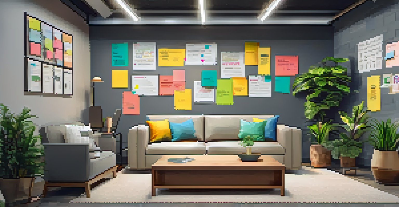 An inspiring office corner with a motivational wall and cozy seating area.