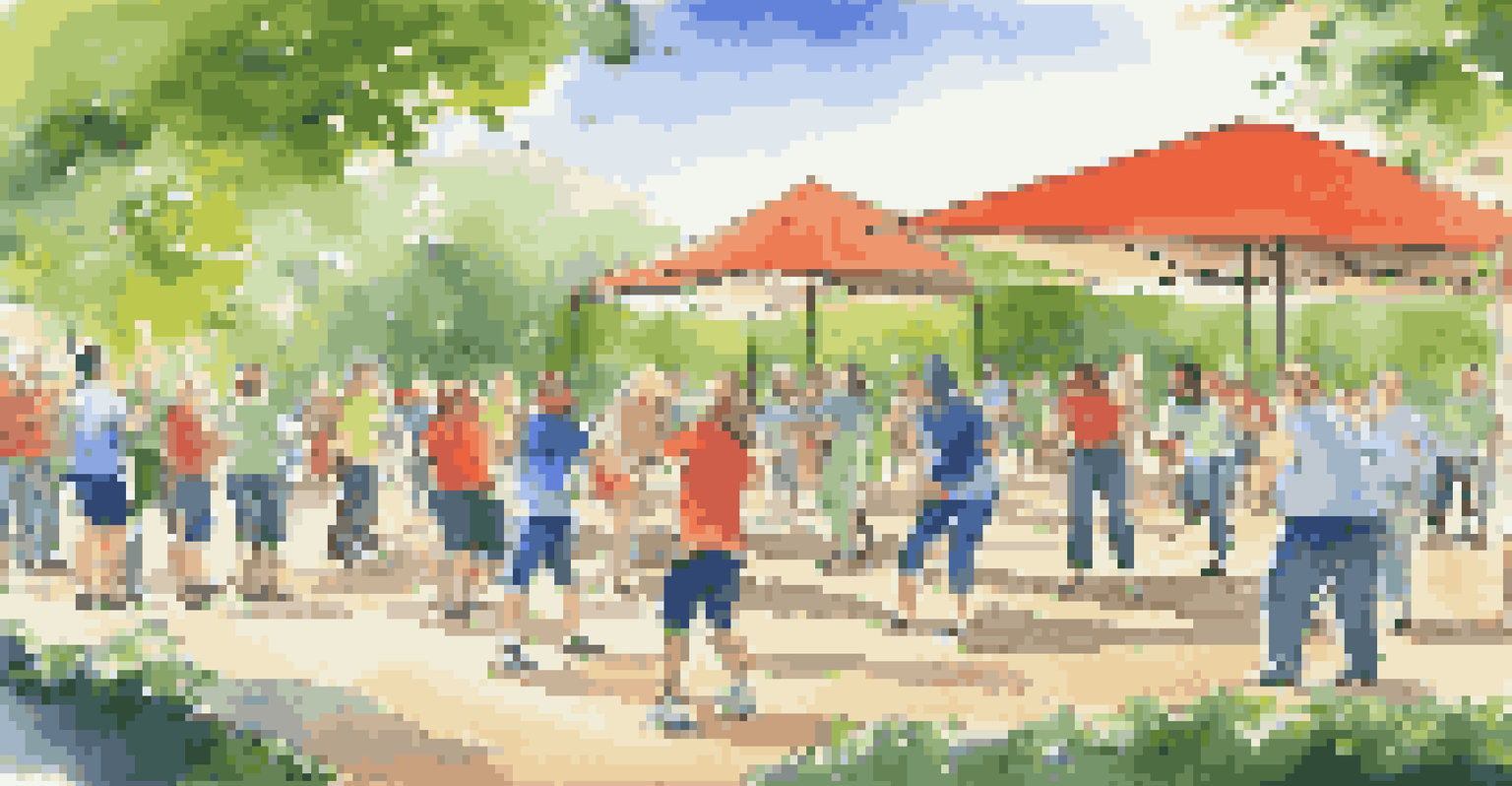 Employees engaging in a vibrant team-building activity outdoors, filled with laughter and collaborative exercises surrounded by greenery.