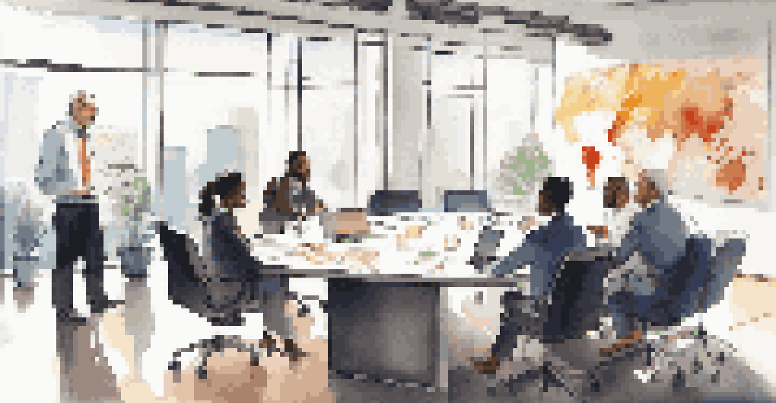 A diverse group of professionals in a business meeting discussing vendor performance, with laptops and charts present in a well-lit conference room.