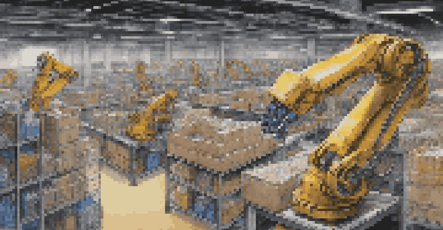 A robotic arm picking and packing products in a warehouse, showcasing precision and technology.