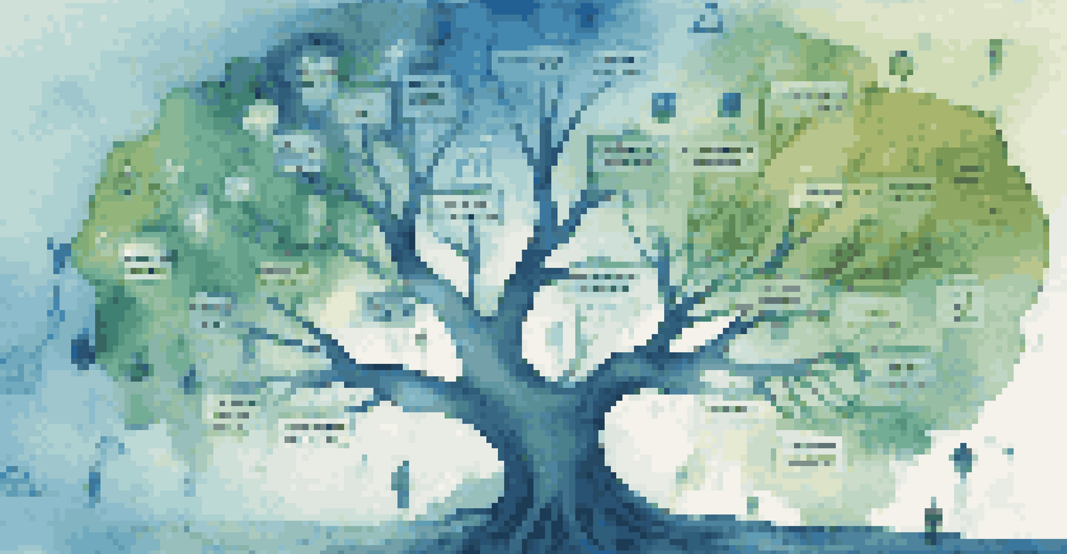 An abstract tree with branches labeled with different potential outcomes, representing scenario planning.