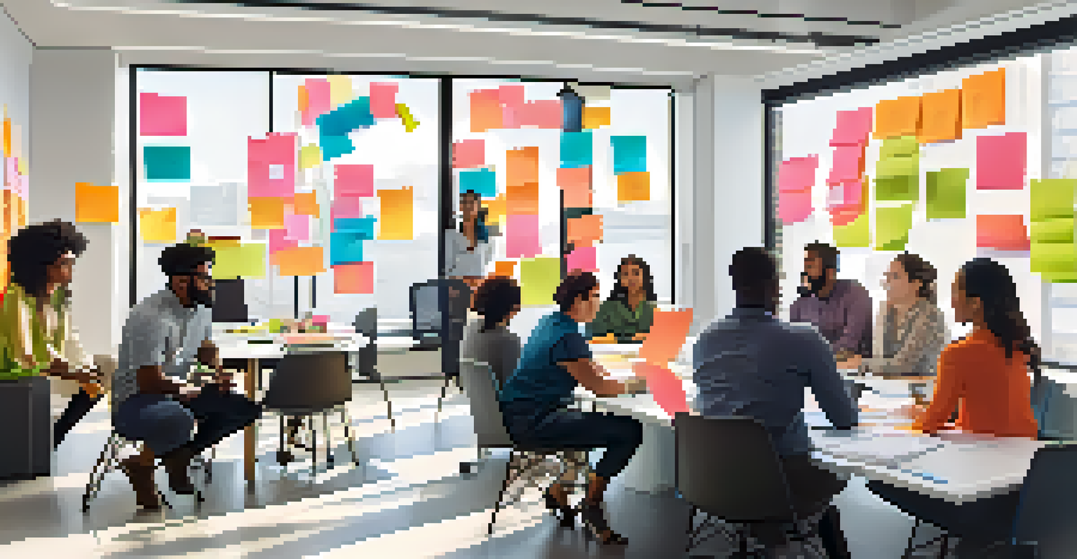 A modern workspace where diverse employees collaborate in a brainstorming session, reflecting empowerment and teamwork.