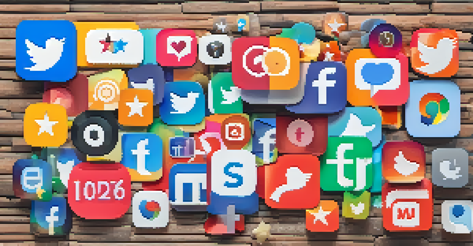 A colorful social media post collage showcasing customer testimonials and smiling faces, with star ratings and social media icons in the background.