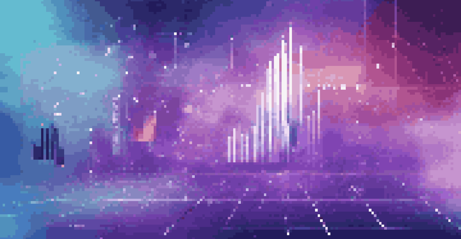 An abstract digital visualization of data analytics, showcasing colorful graphs and charts in a futuristic setting.