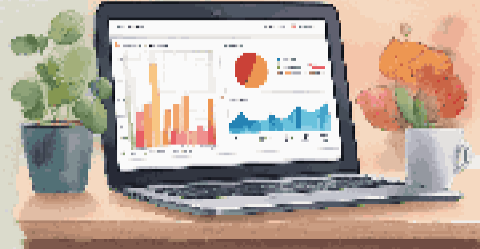 A close-up of a laptop displaying a sentiment analysis dashboard with graphs and emojis in a cozy workspace.