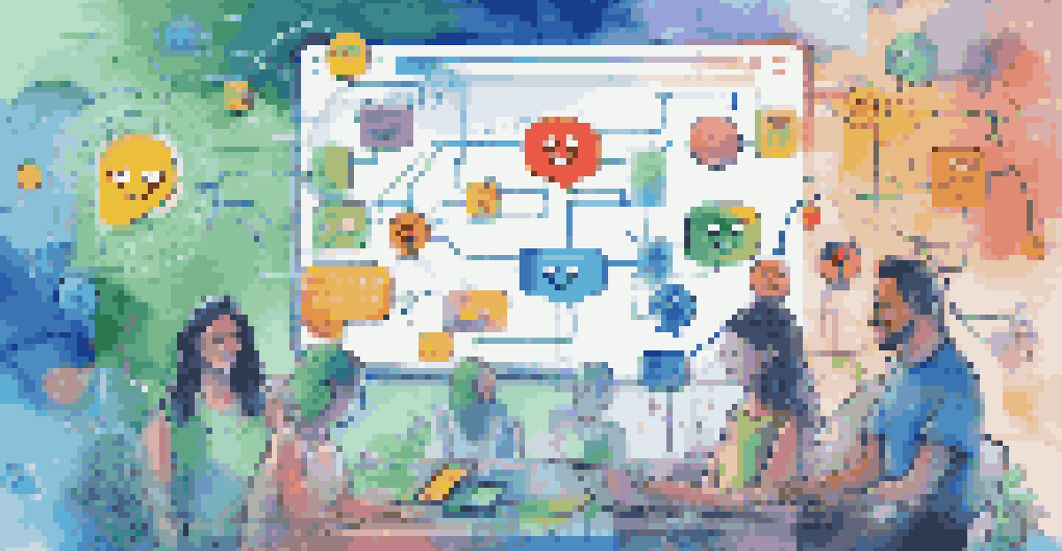 A digital communication platform interface with colorful chat messages and emojis, symbolizing connectivity and collaboration in a modern workspace.