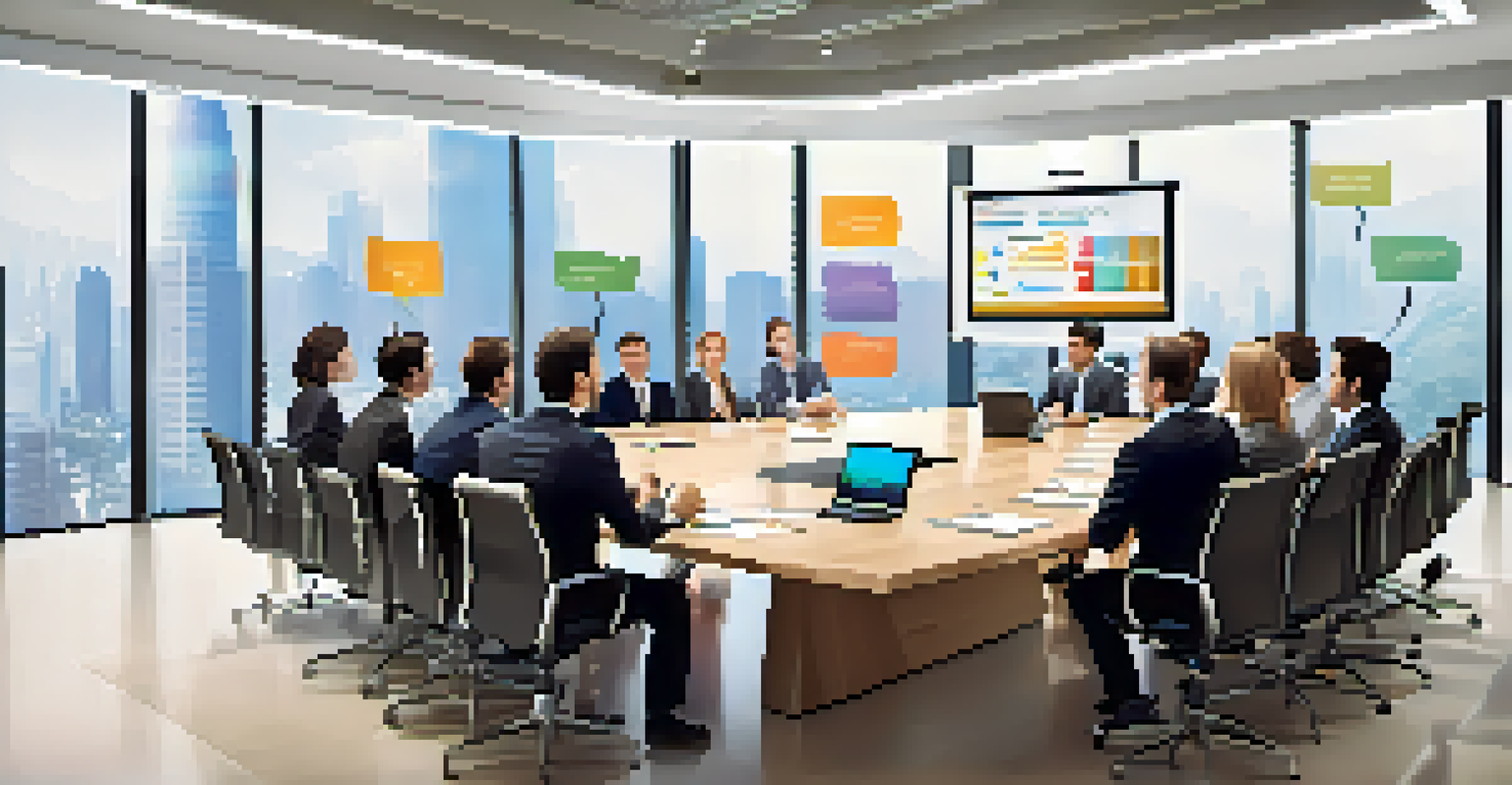 An entrepreneur presenting a business idea to venture capitalists in a modern conference room.