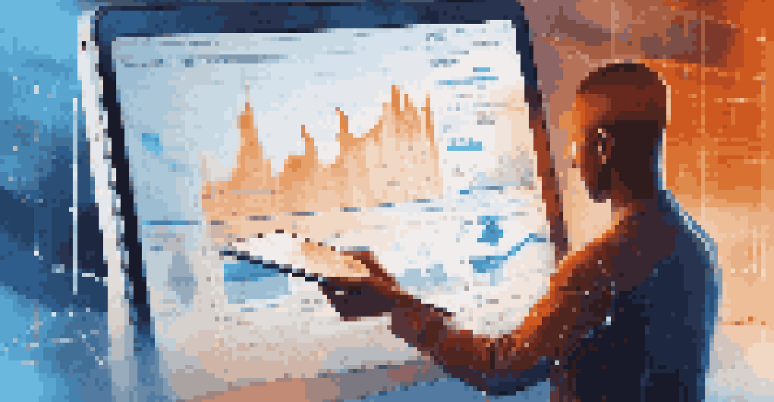 A close-up of a person using a tablet to analyze marketing data, set against a high-tech digital background.
