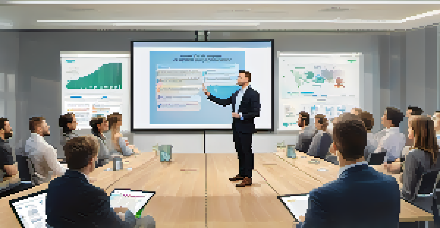 A leader presenting to an engaged team in a modern office, showcasing a positive and motivating environment.