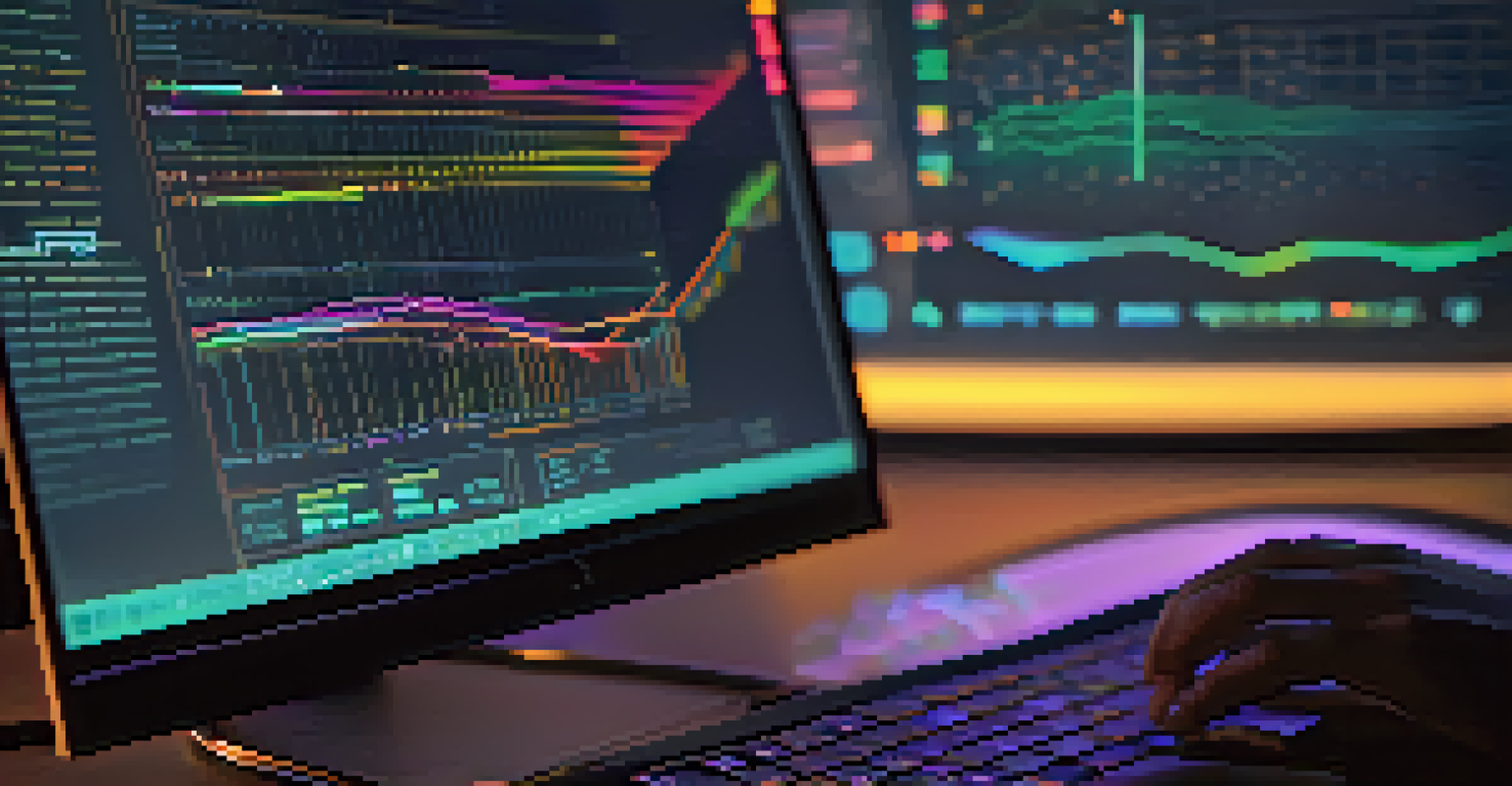 A close-up view of a computer screen displaying a machine learning algorithm interface with colorful graphs and data visualizations.