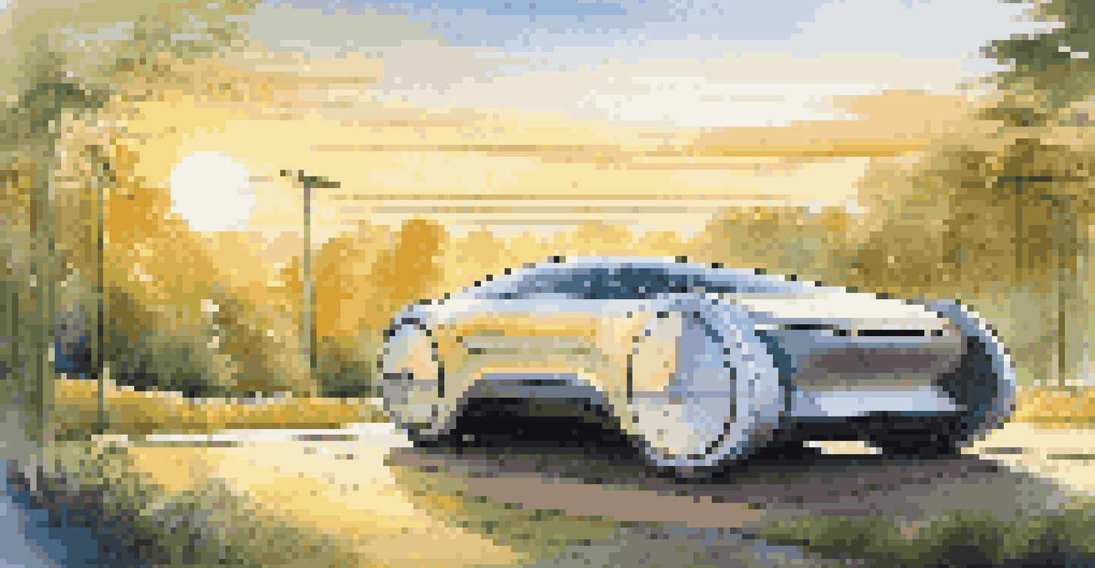 A modern electric vehicle in a beautiful natural setting, emphasizing sustainability with greenery and solar panels in the background.