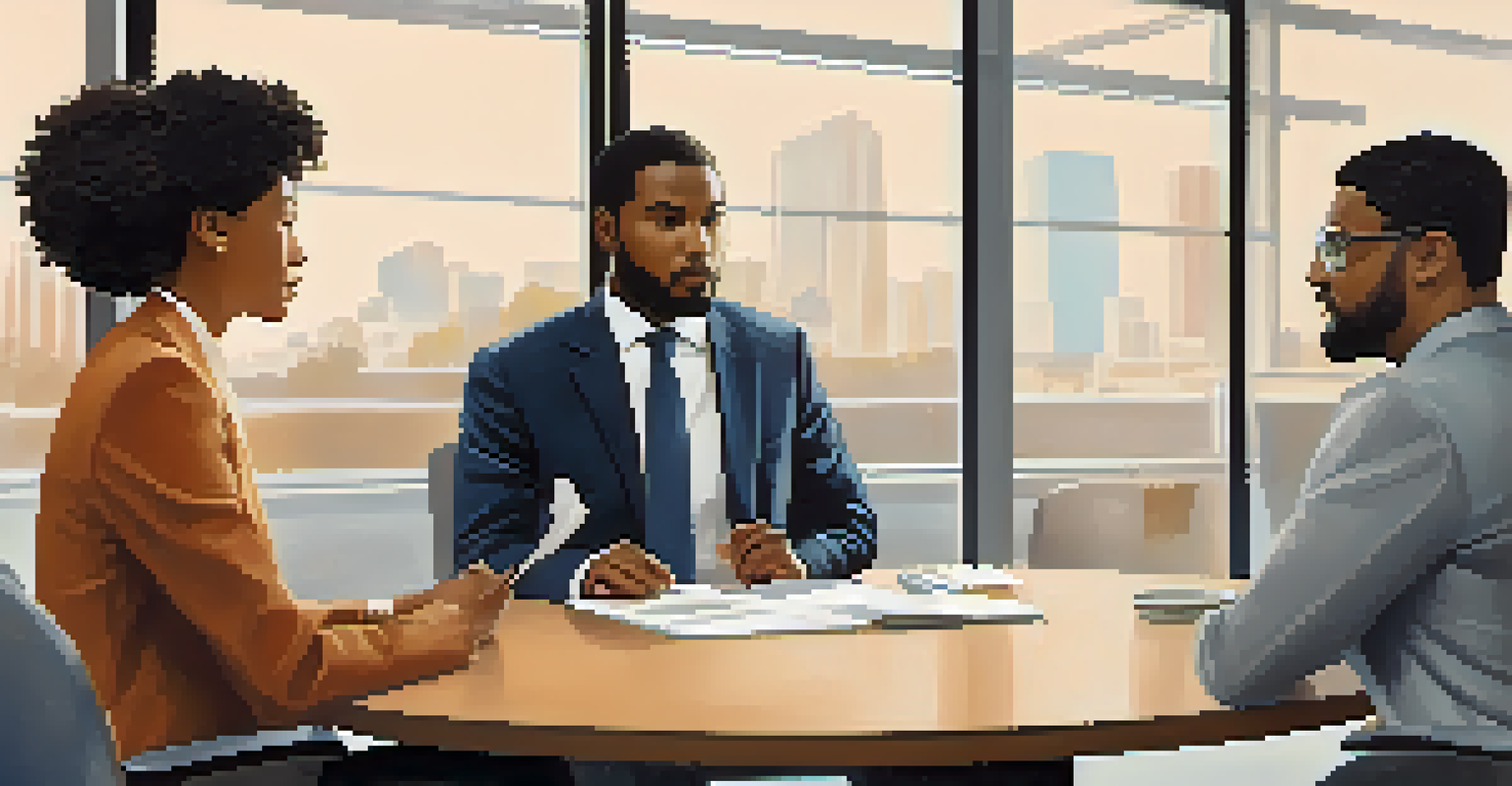 A mediator helps two colleagues from different cultures discuss their viewpoints in a neutral office setting.