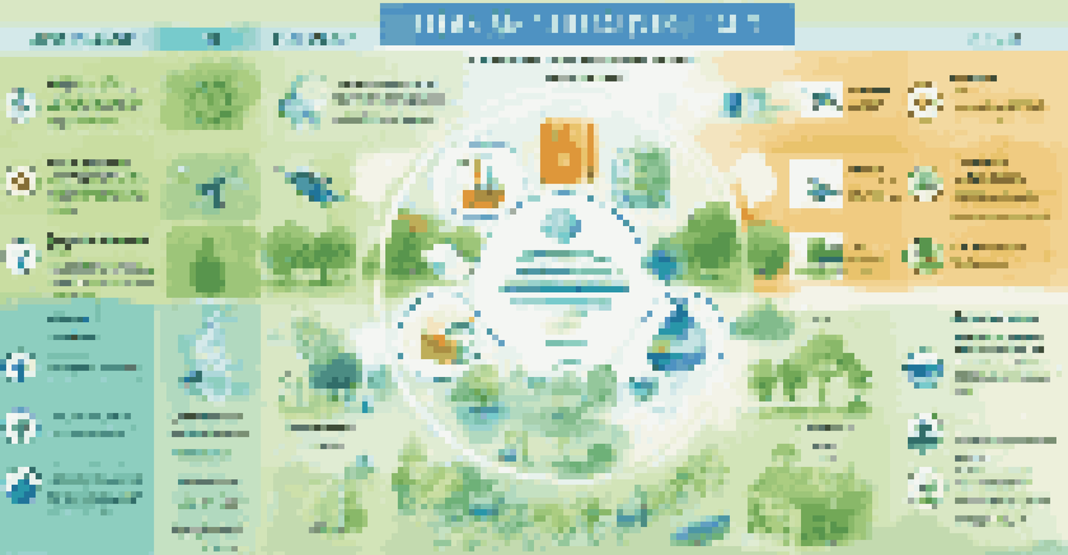 An infographic showing environmental regulations with icons for air and water quality and green technology.