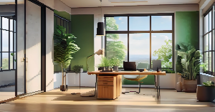 A modern office with a desk, laptop displaying a digital consent form, and sunlight streaming through a window.