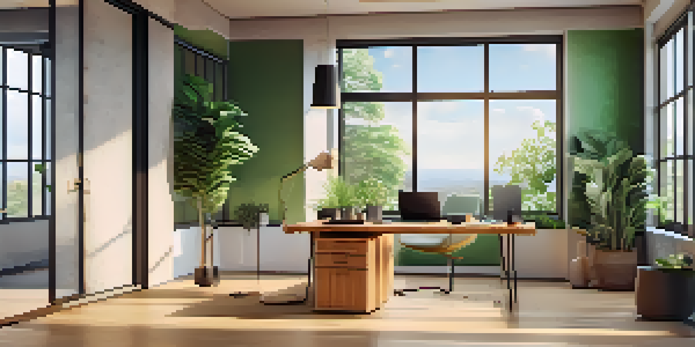 A modern office with a desk, laptop displaying a digital consent form, and sunlight streaming through a window.
