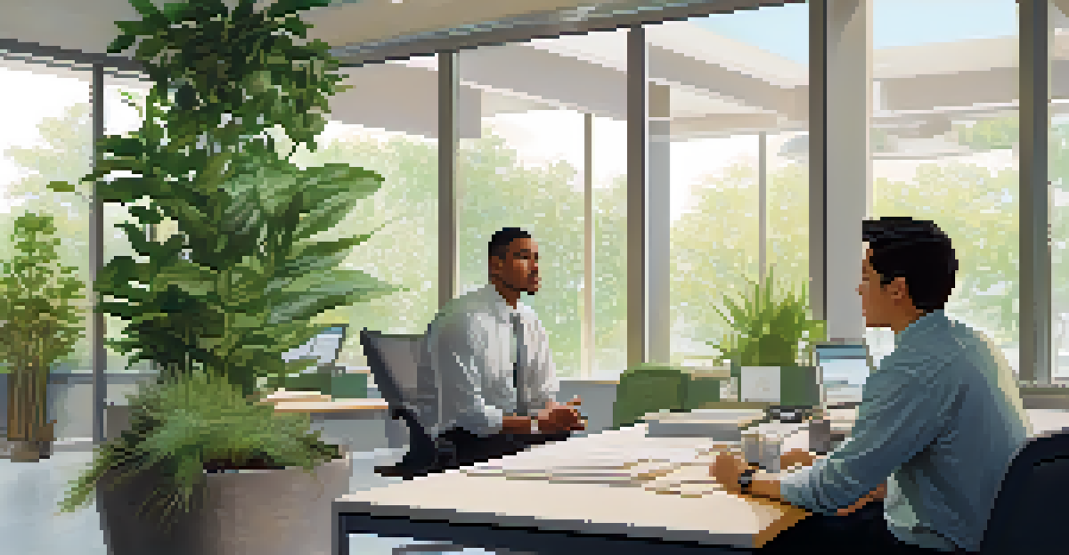 A manager listening empathetically to an employee in a peaceful office setting.