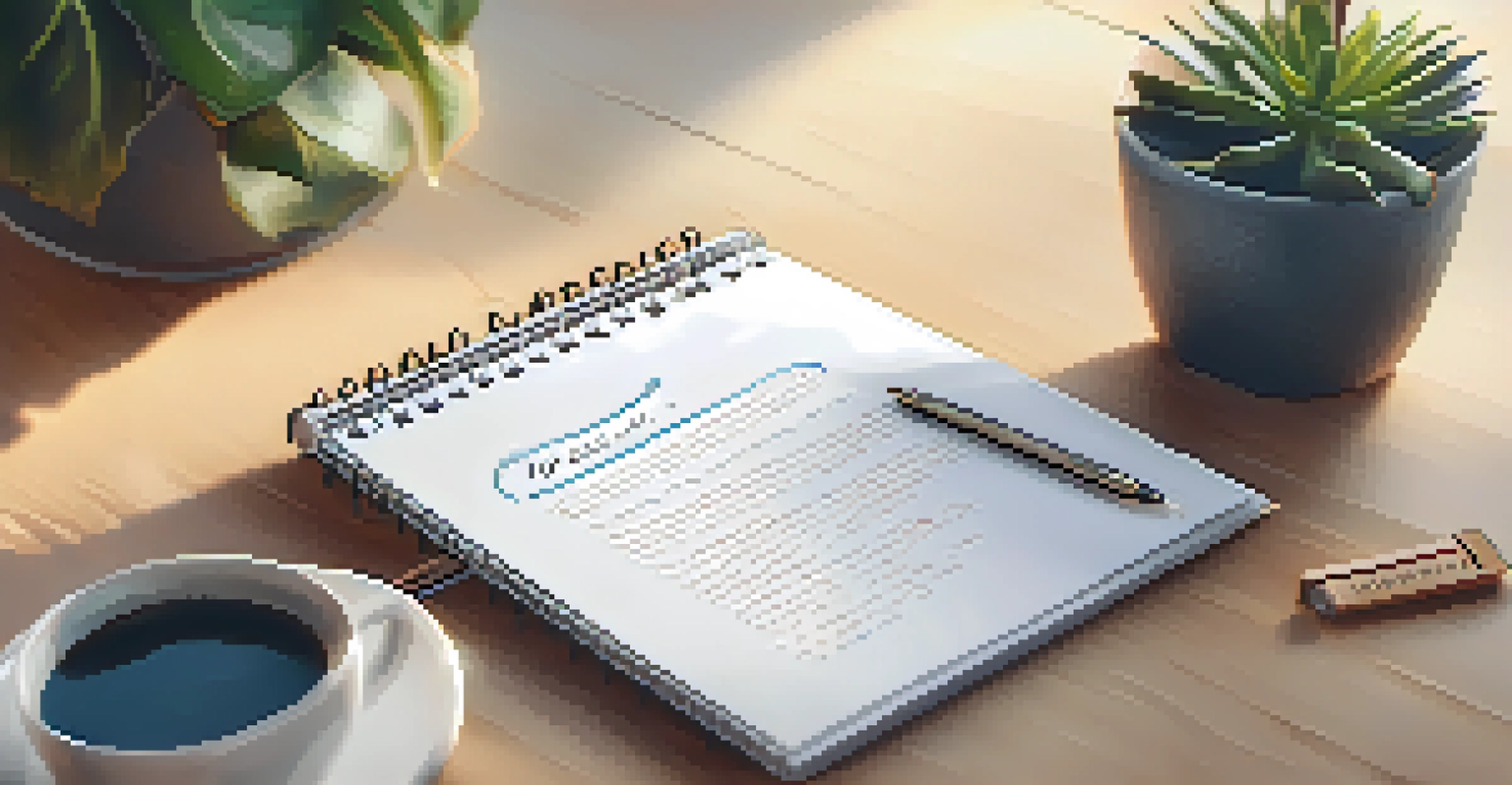 A hand writing ethical guidelines in a clean and organized workspace with a laptop and coffee cup in the background.