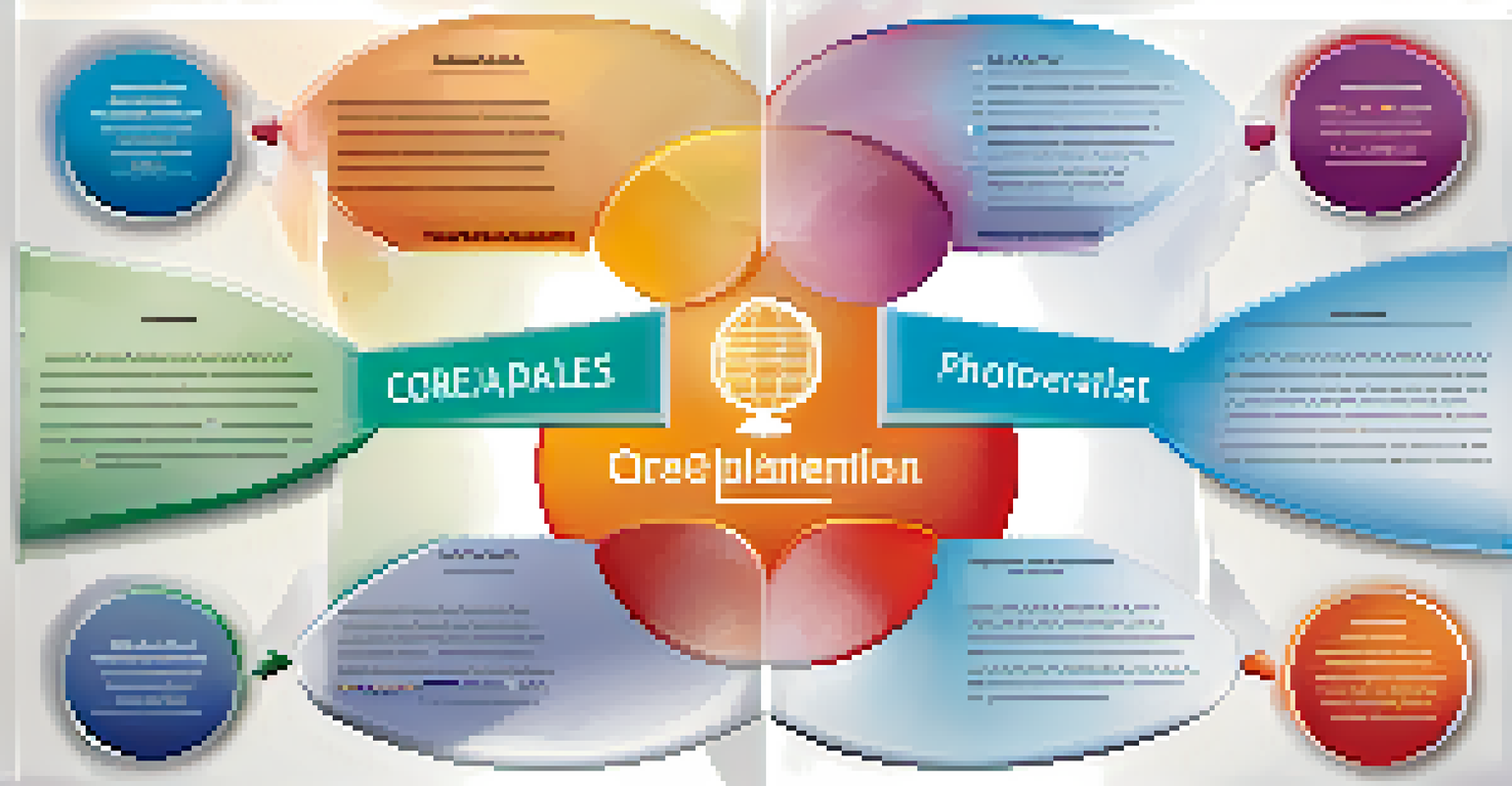 An infographic displaying components of a corporate social responsibility policy with labeled sections and colorful icons.