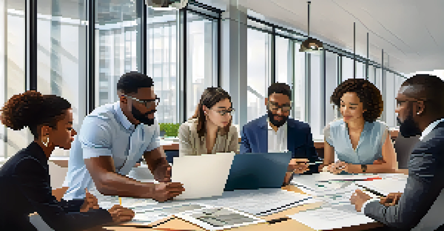 A diverse team of professionals collaborating in a bright modern office environment.