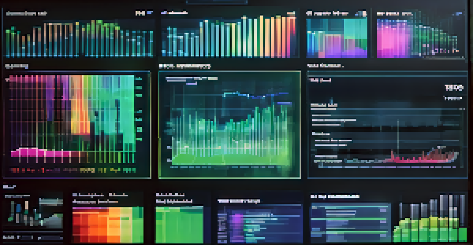 Close-up of a computer screen showing a colorful data analytics dashboard with graphs and charts.