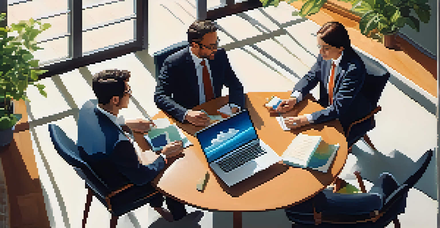 Two individuals discussing around a round conference table, highlighting teamwork.