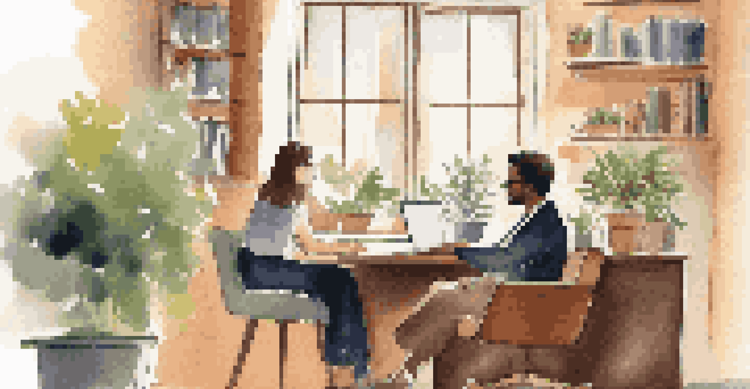 An HR professional and an employee engaged in a one-on-one meeting in a cozy office nook with warm lighting.
