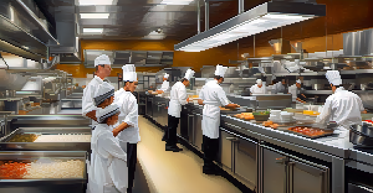 A well-organized restaurant kitchen with chefs working efficiently in a collaborative environment.